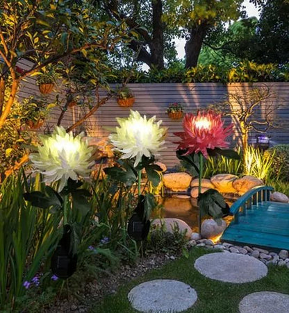 Spring artificial chrysanthemum solar garden stake lights